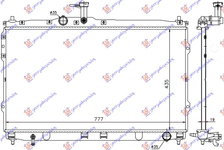 Radiator për motor 2.4i 16v benzinë - 2.5 TDCi dizel (marsh manual) (435x775x16)