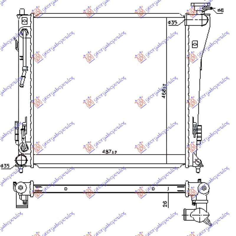 Radiator për motor benzinë (me/pa kondicioner) (marsh manual/automatik) (487x468)