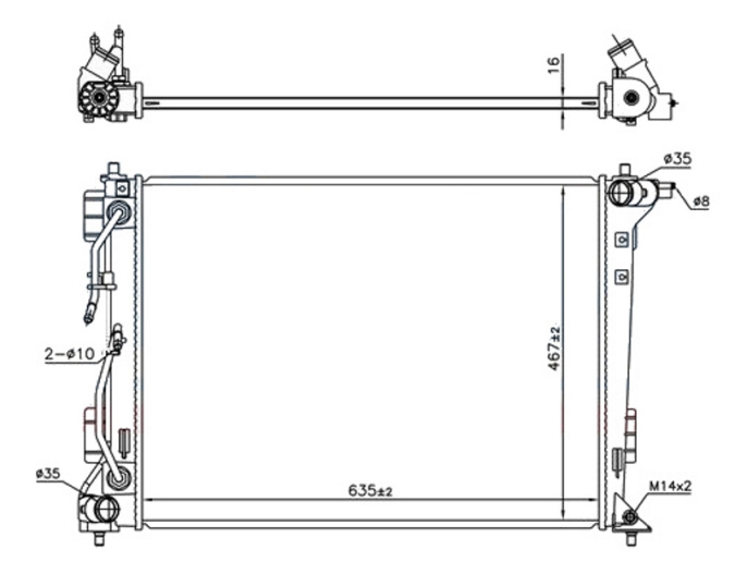 Radiator për motor 1.6 GDi - 2.0i benzinë (marsh automatik) (640x460) (çek)