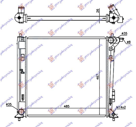 Radiator për motor 2.0 CRDi dizel (marsh automatik) (485x465) (çek)