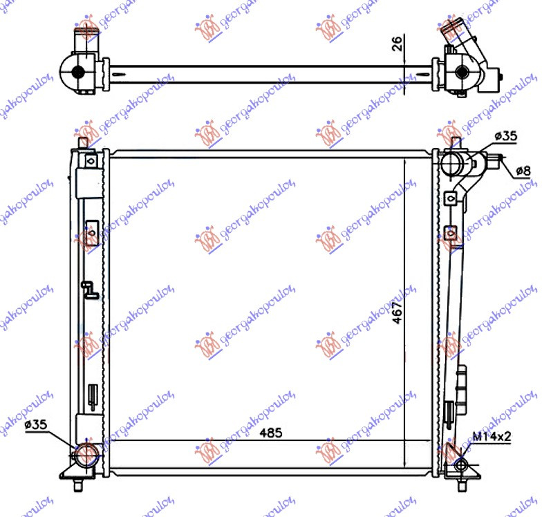 Radiator për motor 2.0 CRDi dizel (marsh automatik) (485x465) (çek)