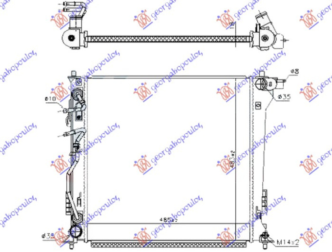 Radiator për motor 2.0 CRDi dizel (marsh automatik) (485x485x18) (korean)