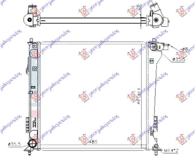 Radiator për motor 1.6 GDi TURBO benzinë (marsh automatik) (490x470x26) (korean)