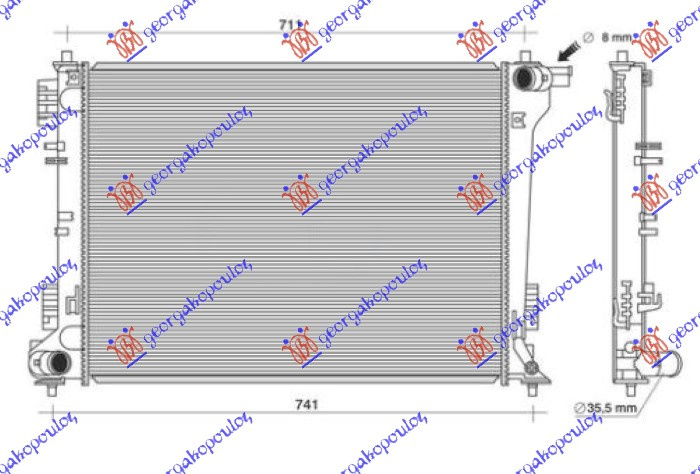 Radiator për motor 2.0 CVVT benzinë (marsh manual) (640x485) (korean)