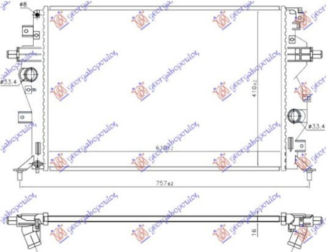 Radiator për motor 1.6 benzinë/hibrid (610x410x16) (KOYO)