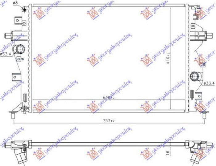 Radiator për motor 1.6 benzinë/hibrid (610x410x16) (KOYO)