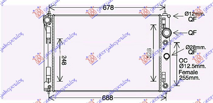 Radiator për motor 2.0 T benzinë (marsh manual/automatik) (615x440x32) (KOYO)