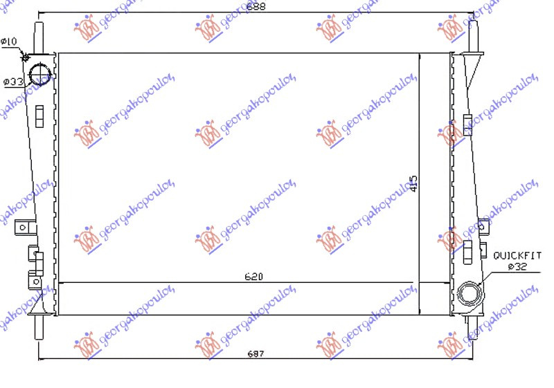 Radiator për motor të gjithë modelet benzinë /dizel (620x415x34)