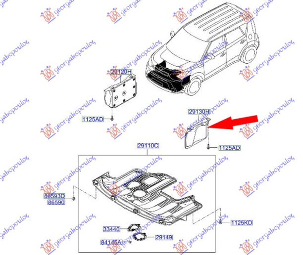 Mbrojtje/kapak nën motor e plastikës / anësore