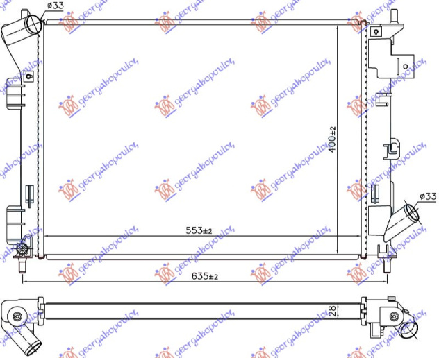 Radiator për motor 1.6i-1.6 GDI MHxANIKO (55.3x40.0x2.8)
