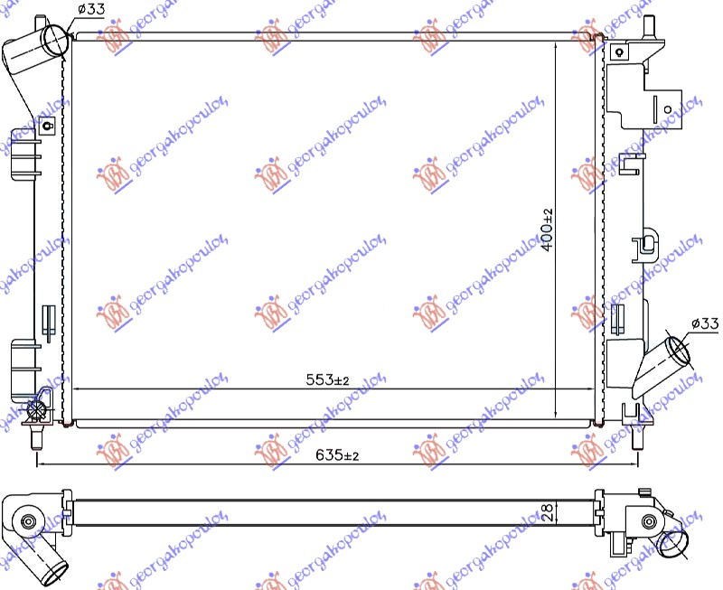 Radiator për motor 1.6i-1.6 GDI MHxANIKO (55.3x40.0x2.8)