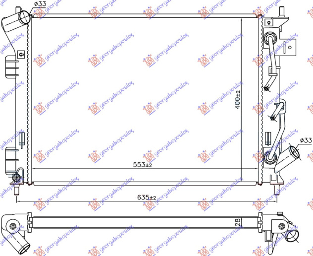 Radiator për motor 1.6i-2.0i-1.6 GDI benzinë (marsh automatik) (553x400x28)