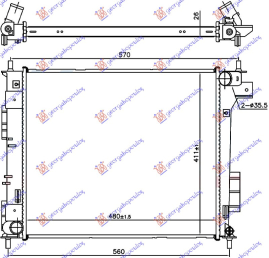 Radiator për motor 1.6 CRDI (marsh manual) (48.0x41.1x2.6)