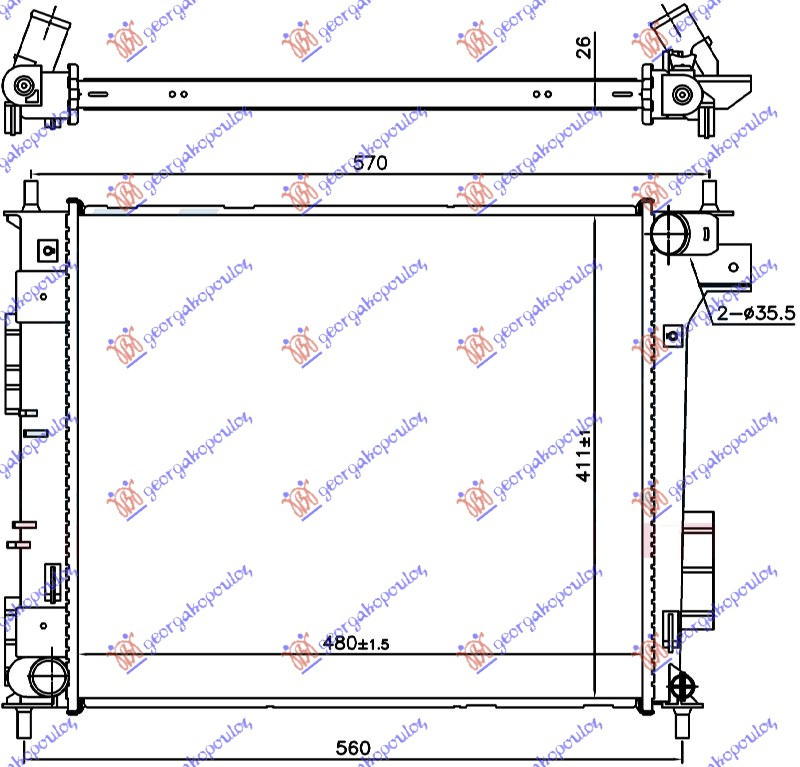 Radiator për motor 1.6 CRDI (marsh manual) (48.0x41.1x2.6)