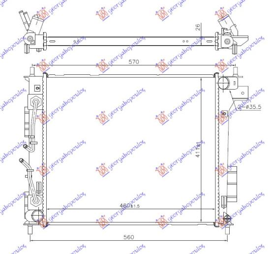 Radiator për motor 1.6 CRDI (marsh automatik) (48.0x41.1x2.6) (NISSENS)