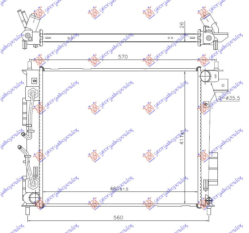 Radiator për motor 1.6 CRDI (marsh automatik) (48.0x41.1x2.6) (NISSENS)