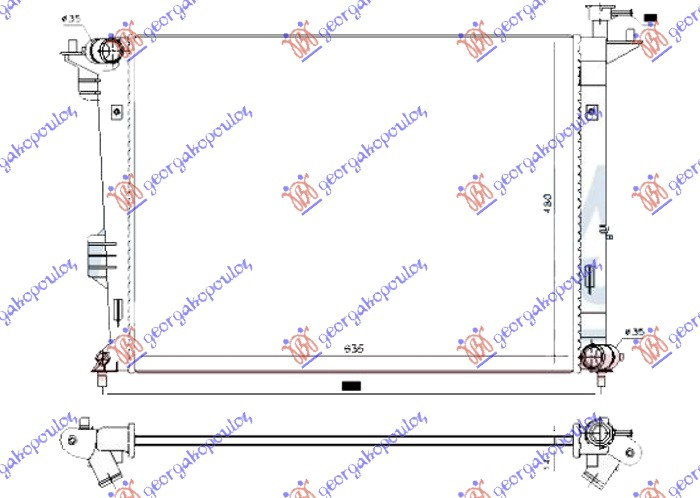 Radiator për motor 1.6-2.0 GDi benzinë (marsh manual) (635x480x14)
