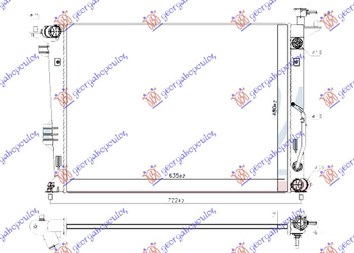 Radiator për motor 2.0 i/GDi benzinë (marsh automatik) (635x480x14)