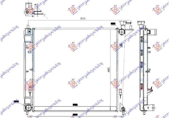 Radiator për motor 1.7 CRDi dizel (marsh manual) (480x480x16)