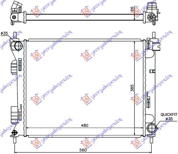 Radiator për motor 1.1-1.4 CRDi (marsh manual) dizel (480x380x26) (turk)
