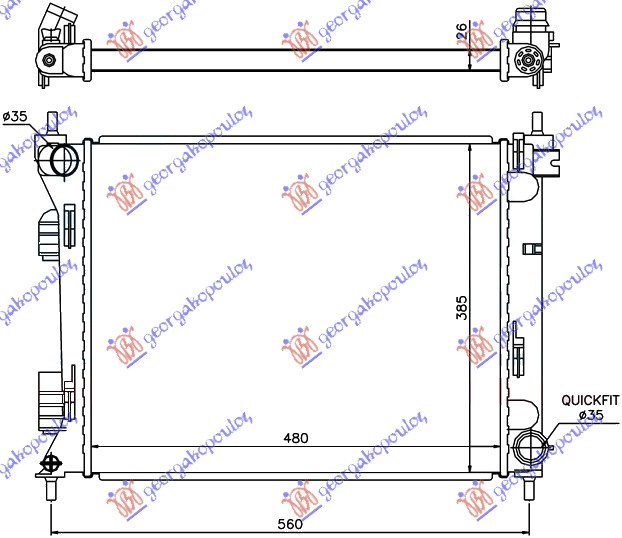 Radiator për motor 1.1-1.4 CRDi (marsh manual) dizel (480x380x26) (turk)