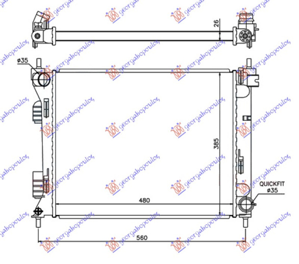 Radiator për motor 1.1-1.4 CRDi (marsh manual) dizel (480x380x26) (indi)