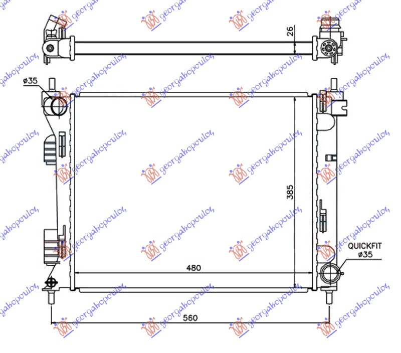 Radiator për motor 1.1-1.4 CRDi (marsh manual) dizel (480x380x26) (indi)