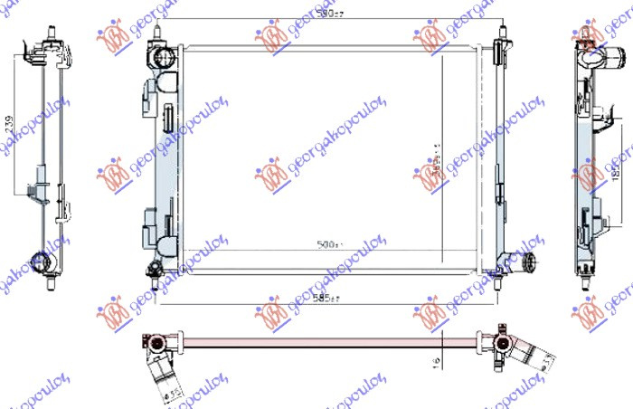 Radiator për motor 1.2-1.4 benzinë (480x375x16)