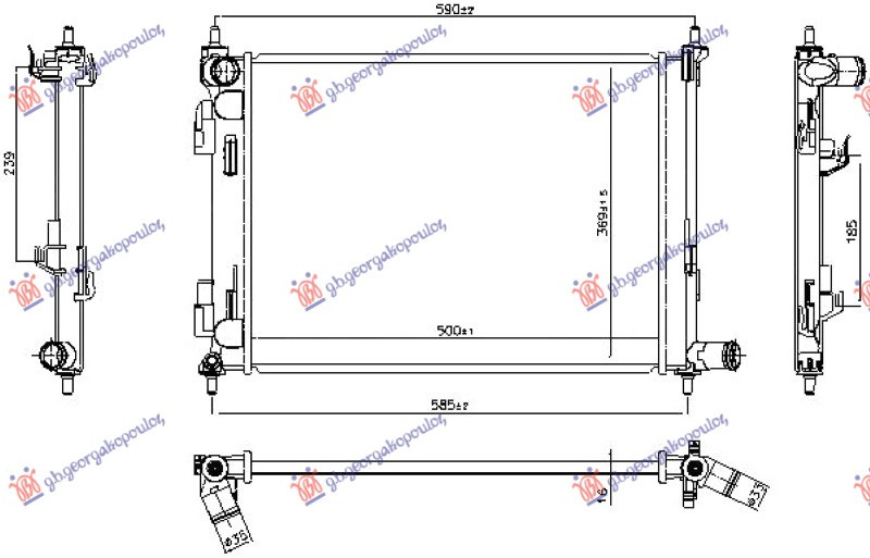 Radiator për motor 1.2-1.4 benzinë (480x375x16) (KOYO)