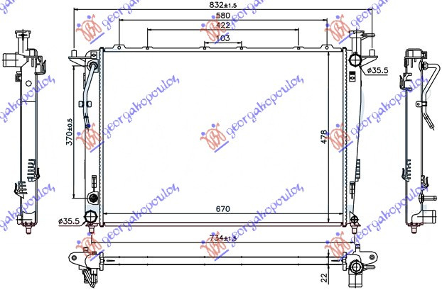 Radiator për motor 2,4 benzinë . (67x48x) (marsh manual/automatik)
