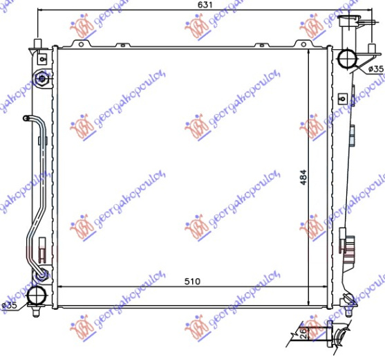 Radiator për motor 2,0 - 2,2 CRDi (51x48,3x26) (marsh manual/automatik)
