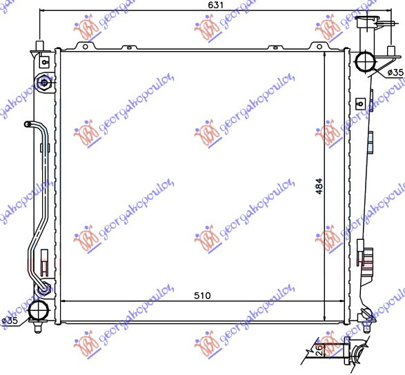 Radiator për motor 2,0 - 2,2 CRDi (51x48,3x26) (marsh manual/automatik)