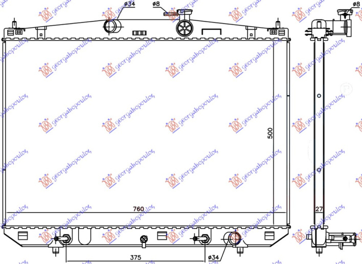 Radiator për motor 3.5 350/450H benzinë/hibrid (500x760x27)