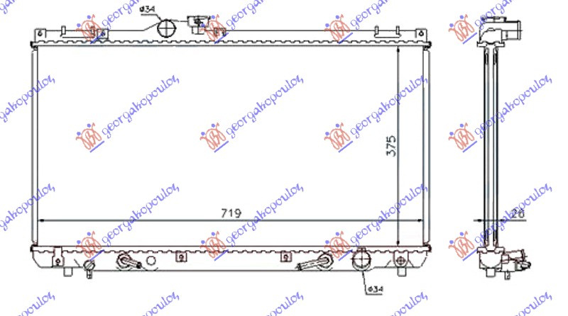 Radiator për motor të gjitha modelet benzinë (marsh manual/automatik) (375x705x16)