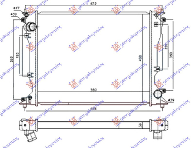 Radiator për motor të gjitha modelet dizel (550x440x32)
