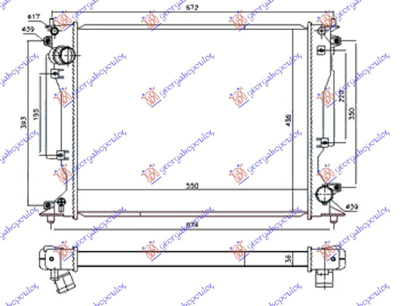 Radiator për motor të gjitha modelet dizel (550x440x32)