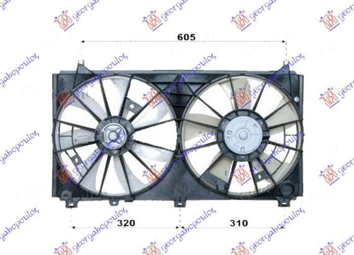 Ventilator komplet (dopio) 2.5 benzinë (350/350mm) (2 + 2 pinë)