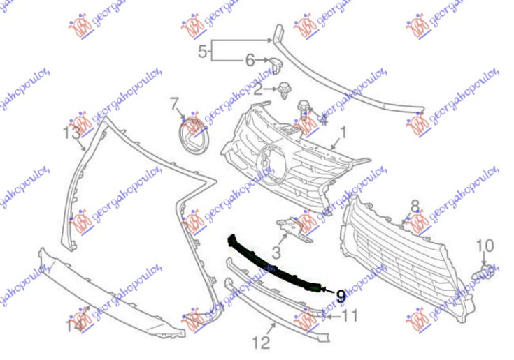 Shirit në grilën e parakolpit të përparmë i sipërm