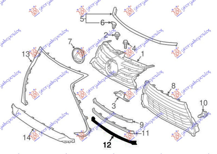 Shirit grilë e parakolpit të përparmë i poshtëm