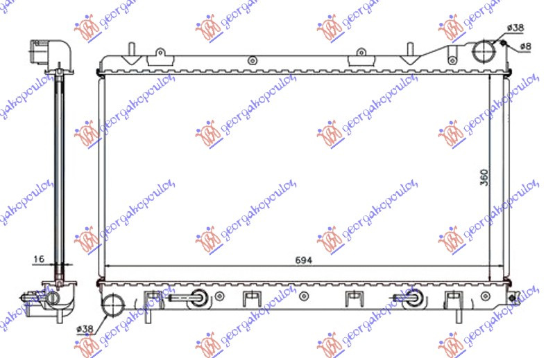 Radiator për motor 2.0 S TURBO (360x680x16) (marsh automatik)