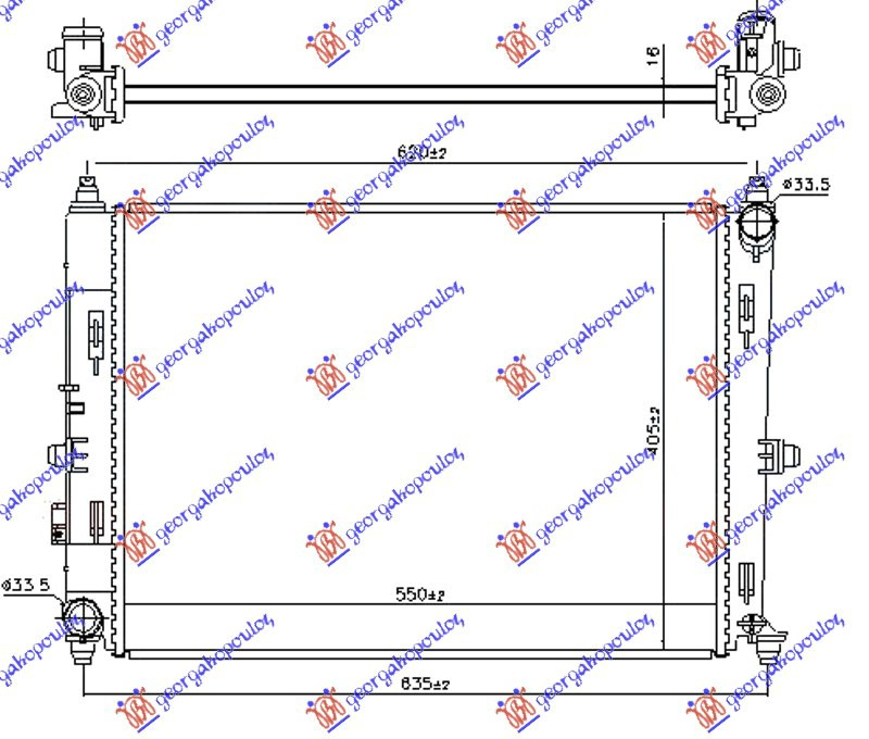 Radiator për motor 1.5-2.0 benzinë (marsh manual) (550x400x16) (KOYO)