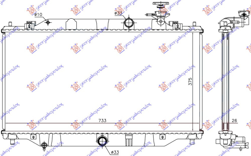 Radiator për motor 2.2 CDVi dizel (marsh manual) (375x735x26)