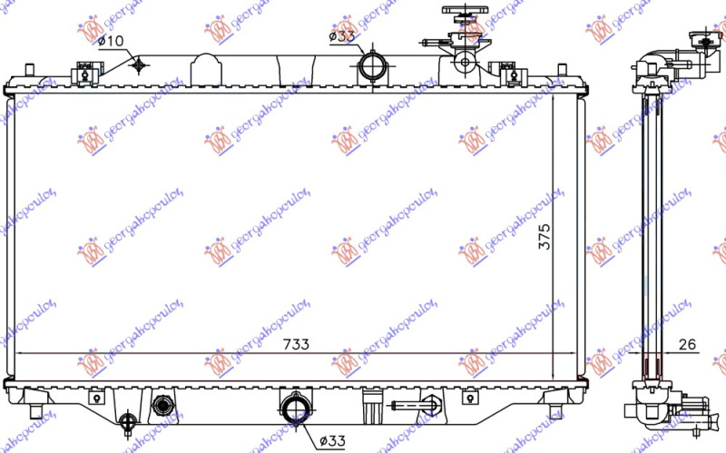 Radiator për motor 2.2 CDVi (marsh automatik) dizel (375x733x26)