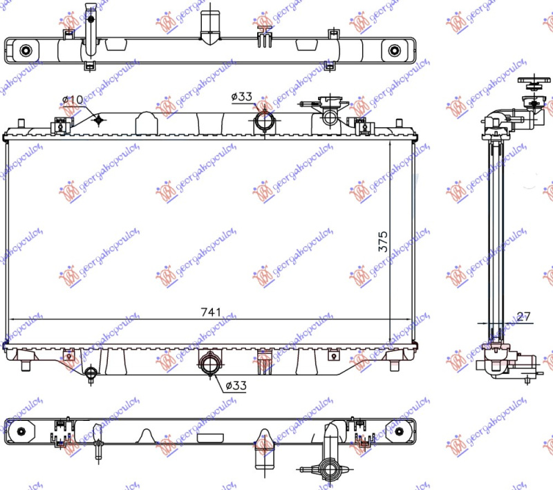 Radiator për motor 2.2 D dizel (marsh manual/automatik) (375x735x26) (KOYO)