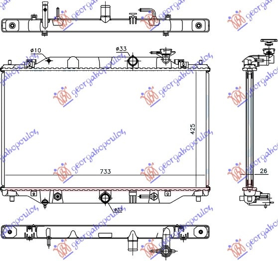 Radiator për motor 2.2 dizel (72.8x42.5x27) (marsh manual/automatik) (KOYO)
