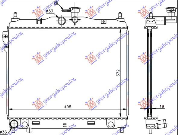 Radiator për motor 1.6CC (me/pa kondicioner) (50x38) (Ventilator 23cm