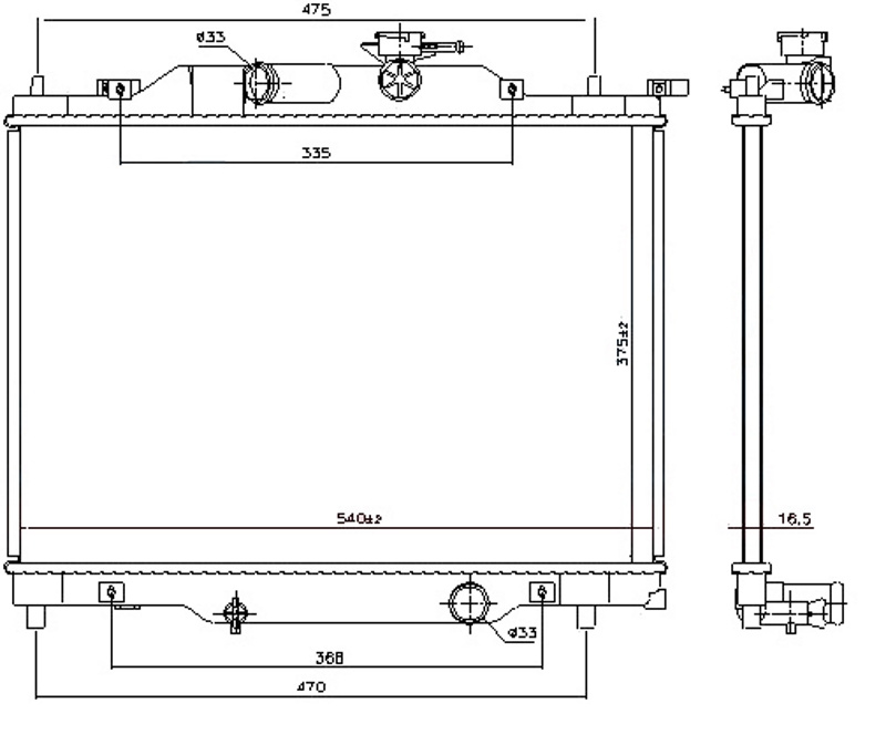 Radiator për motor 1.5i benzinë (375x540x16) (KOYO)