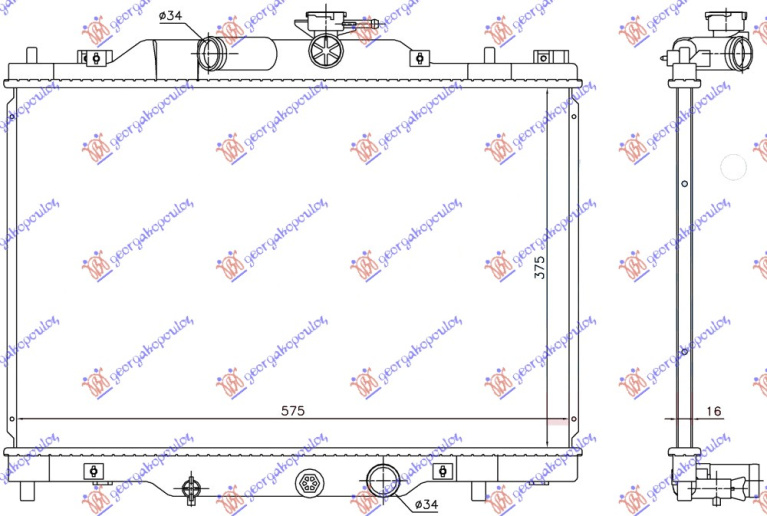 Radiator për motor 2.0 benzinë (375x575x16) (KOYO)