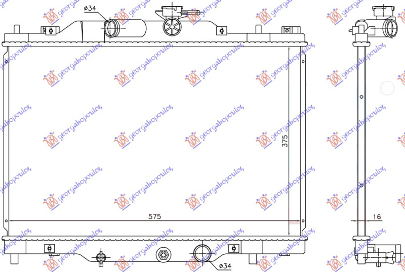 Radiator për motor 2.0 benzinë (375x575x16) (KOYO)