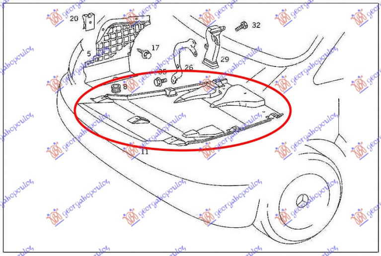 Mbrojtje/kapak nën motor pjesa qendrore